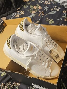 NWT adidas White Sneakers with Leopard Heel Accent